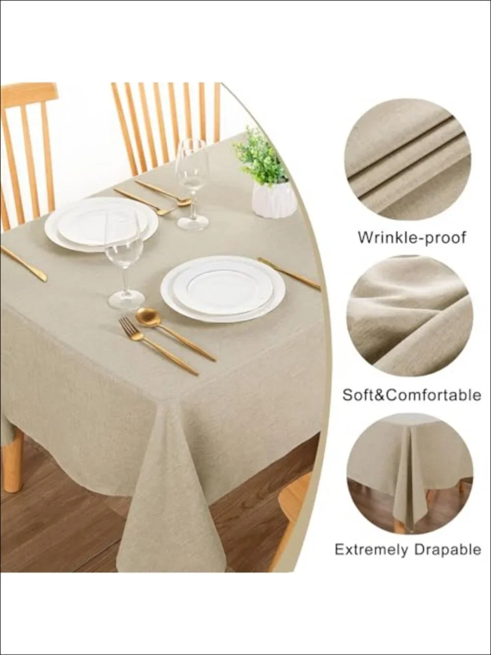 Faux Linen Rectangle Tablecloth 60x120 Spill Resistant Dining